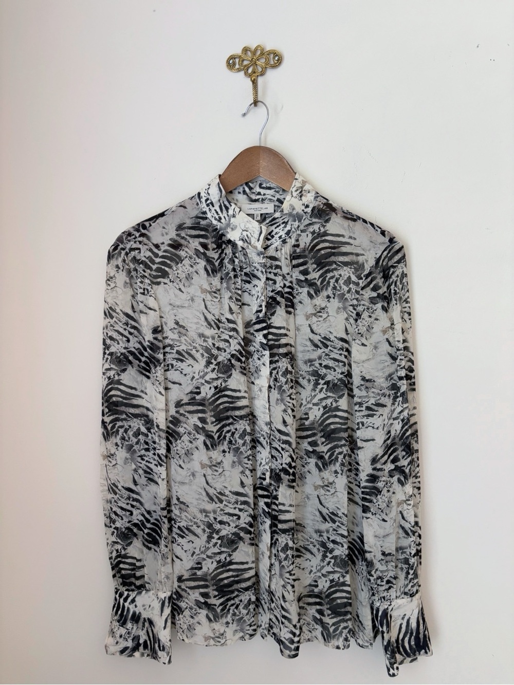 Lafayette 148 Mattea Graphite Print Blouse Medium
